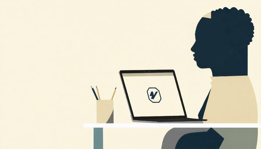 Person typing on laptop with red warning symbols indicating online security threats